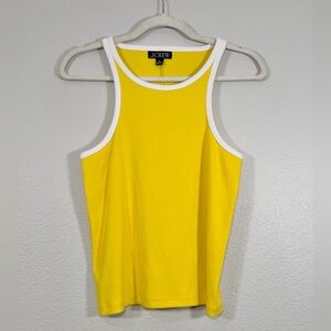 J. Crew Vintage Ribbed High Neck Crop Tank Top Shirt Yellow White Trim Women Med